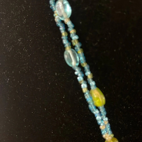 Beaded long necklace glass blue green boho casual - Picture 5 of 10